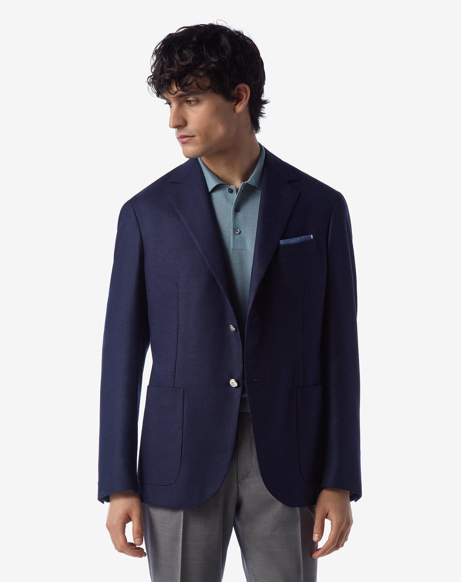 Dark blue single-breasted silk and wool jacket - 2