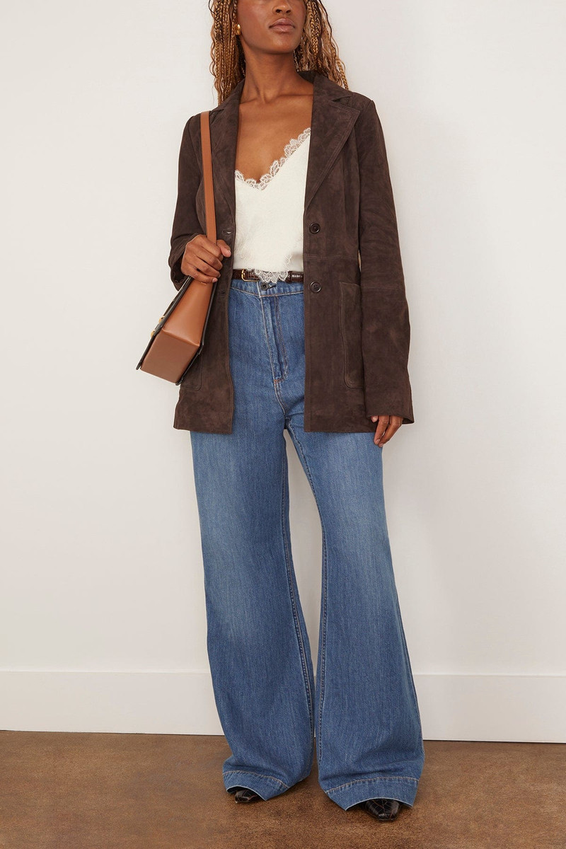 RÓHE Suede Cinched Blazer in Dark Chocolate outlook