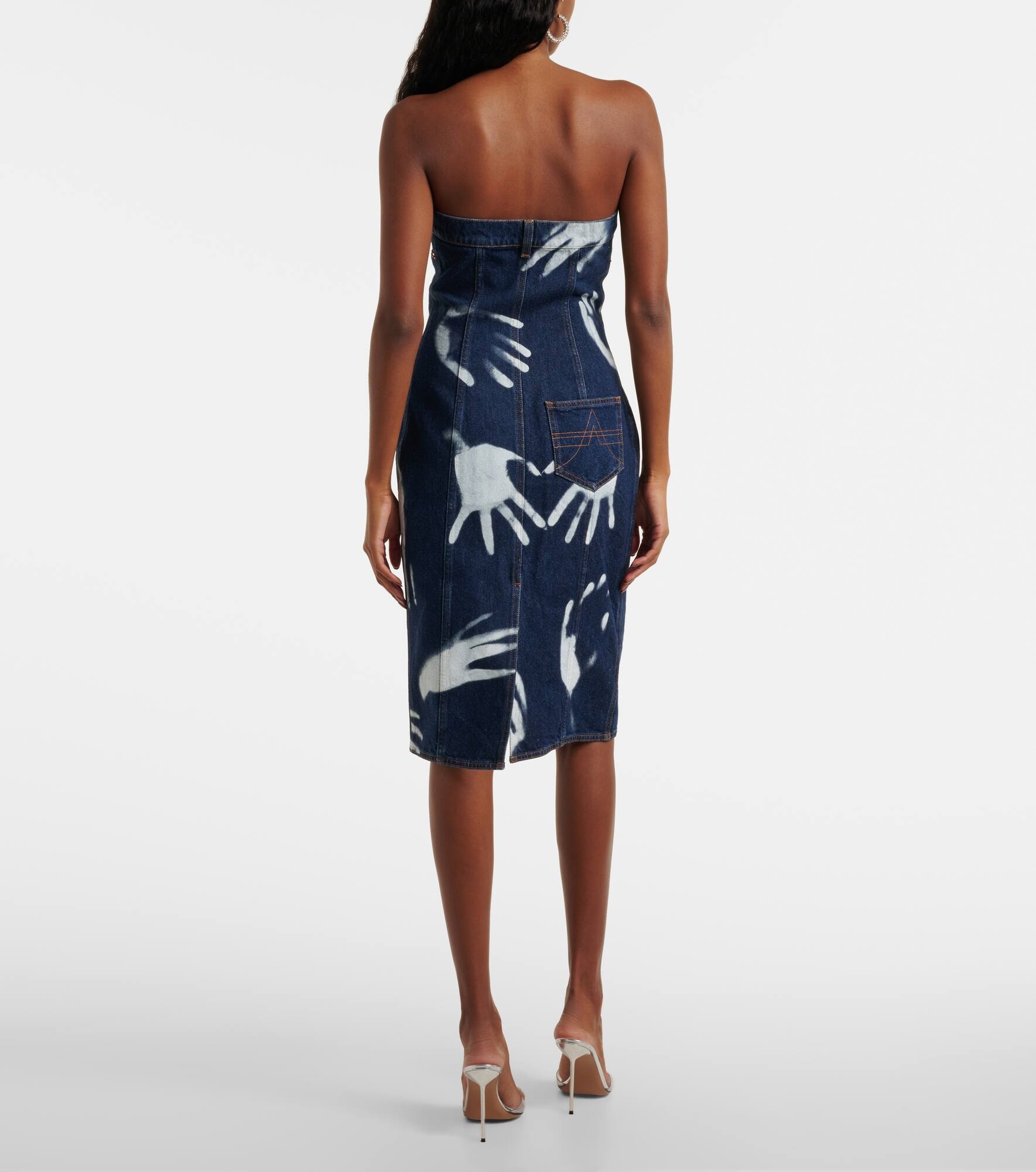 Printed strapless denim midi dress - 3