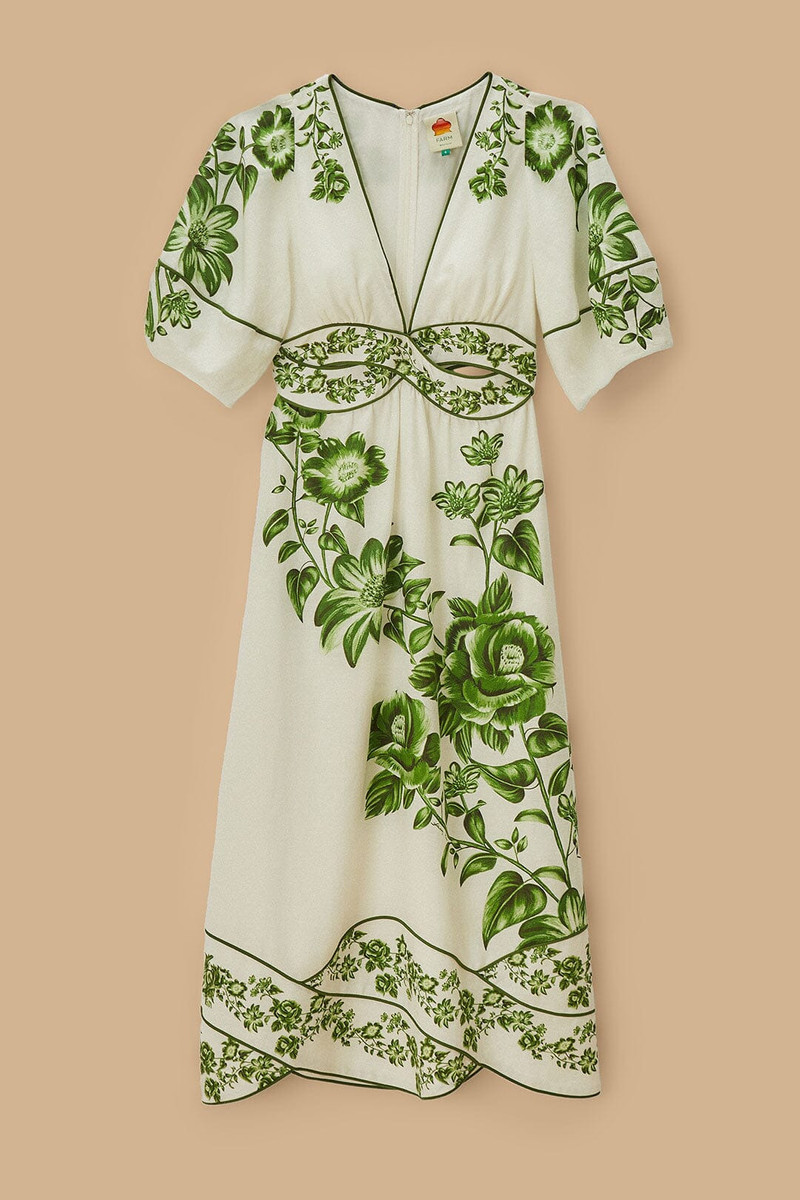 Off-White Green Floral Cascade Lenzing™ Ecovero™ Euroflax™ Midi Dress 6