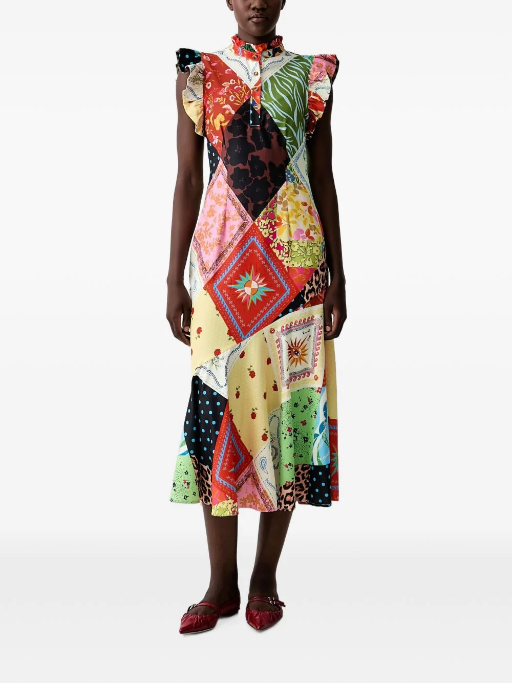 patchwork ruffled midi dress - 1