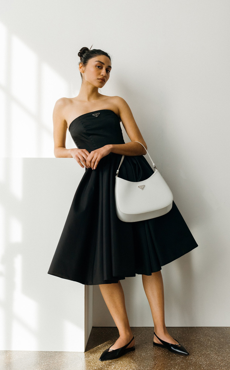 Logo-Detailed Nylon Gabardine Strapless Midi Dress black 6