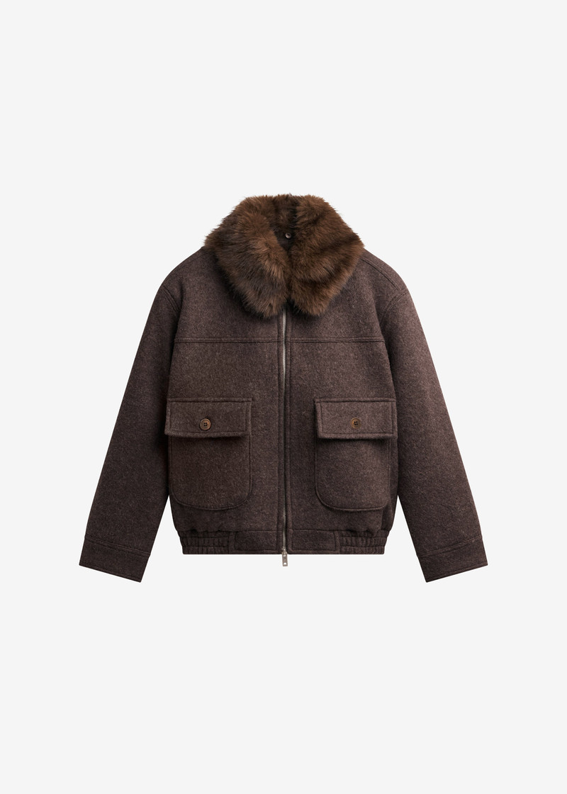 Elmont Brushed Wool Quilted Jacket - Brown 1