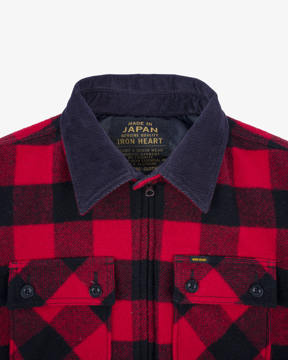 IHW-20-RED Wool Buffalo Check Bush Jacket - Red - 7