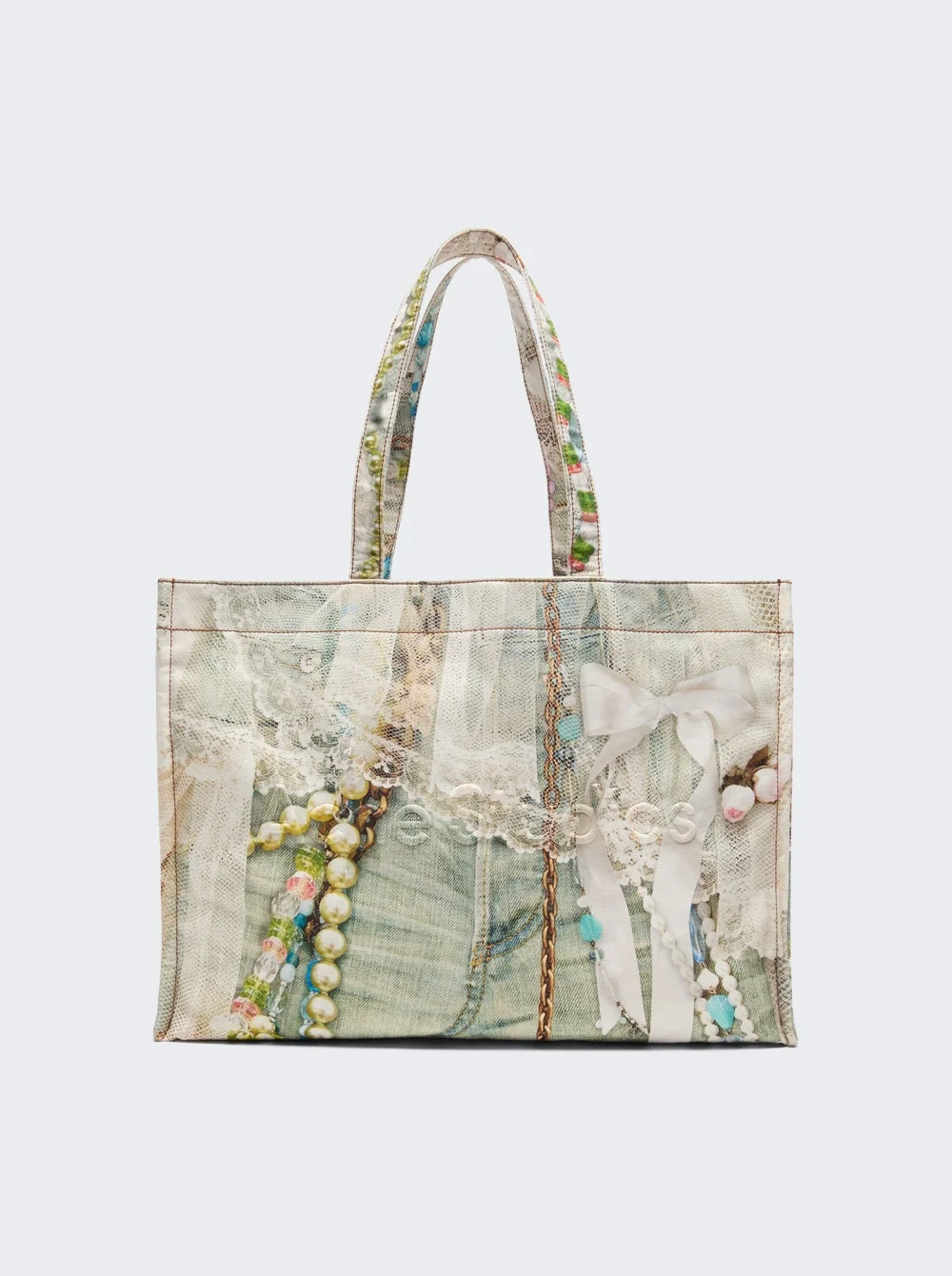 Logo Shoulder Tote Bag Trompe-l'oeil Keychain Print - 1