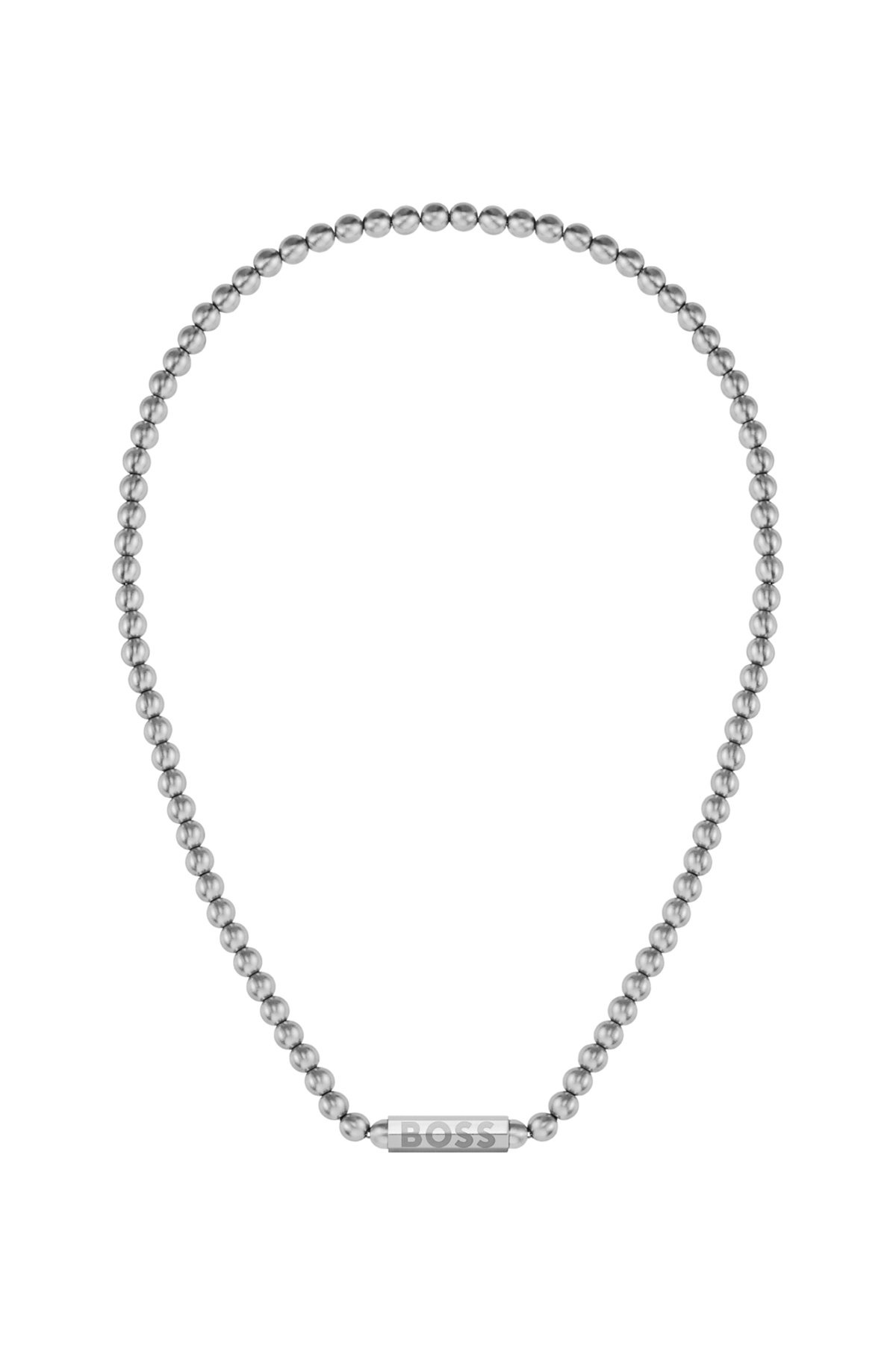 BEADED NECKLACE IN BRUSHED STAINLESS STEEL WITH OCTAGONAL CLOSURE - 2