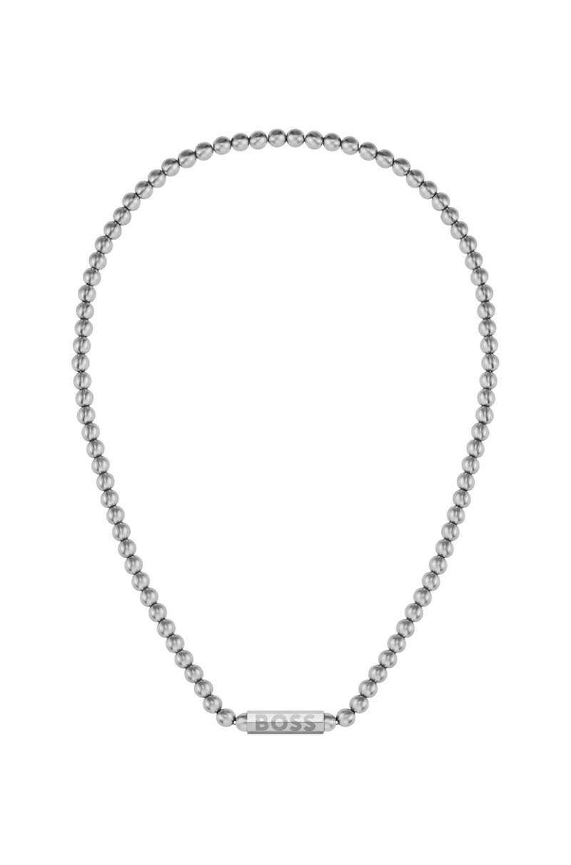 BOSS BEADED NECKLACE IN BRUSHED STAINLESS STEEL WITH OCTAGONAL CLOSURE outlook