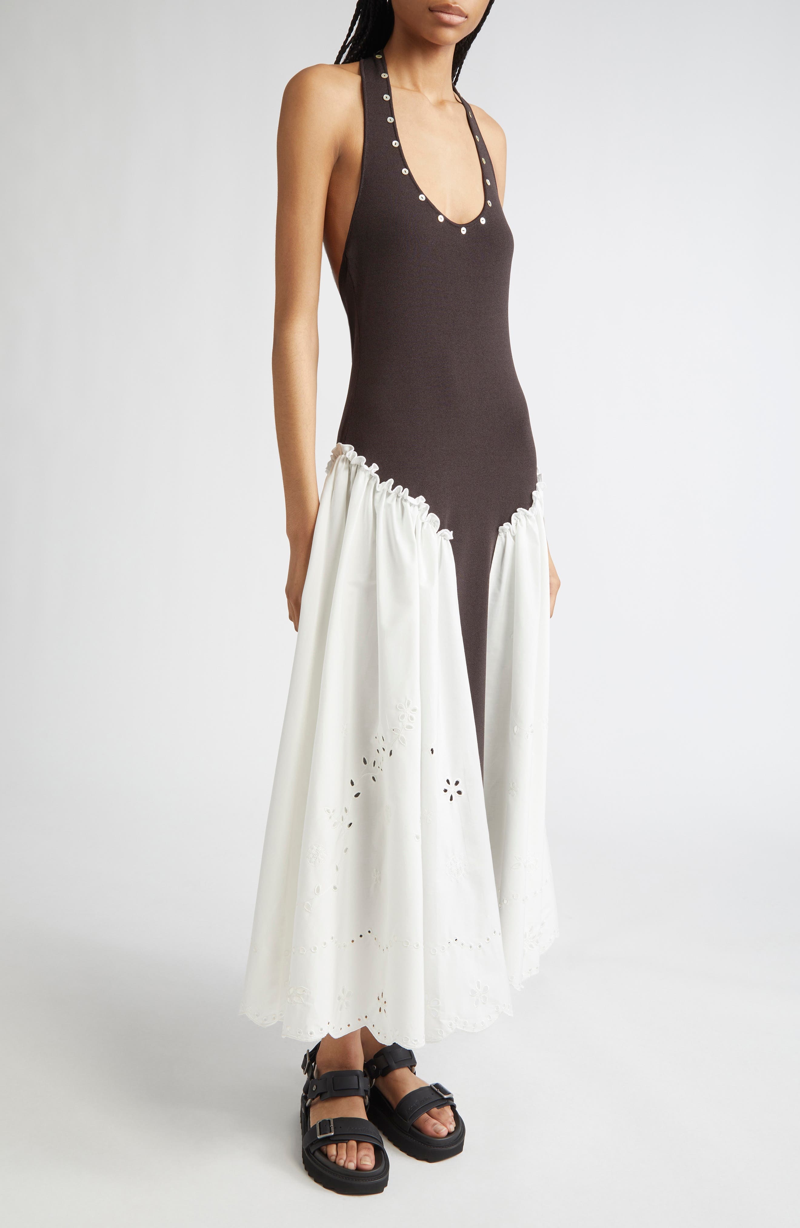 Siedrés Ursula Jersey & Broderie Anglaise Maxi Dress in Brown at Nordstrom - 4