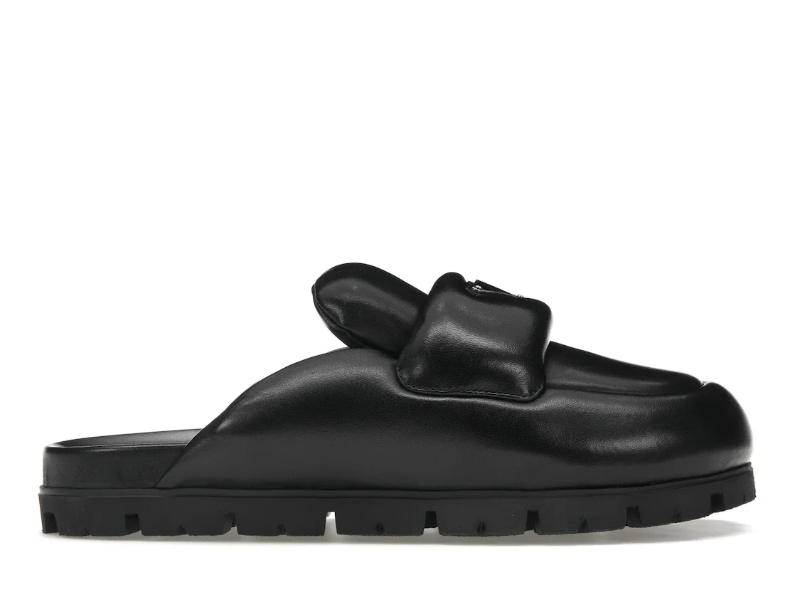 Prada Soft Padded 20mm Sabots Black Nappa Leather - 1