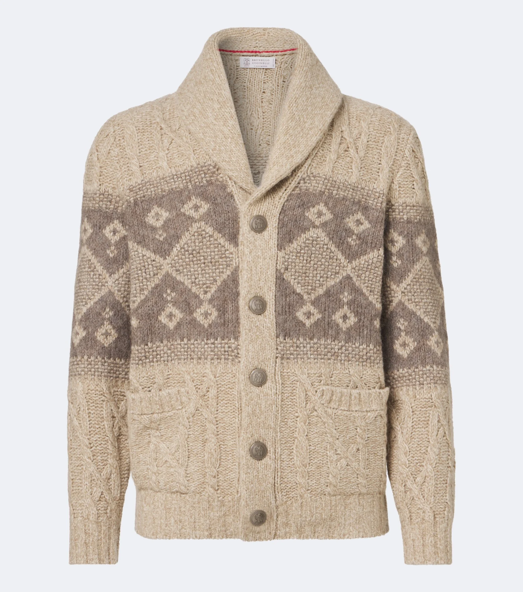 Jacquard wool, silk and cashmere cardigan - 1