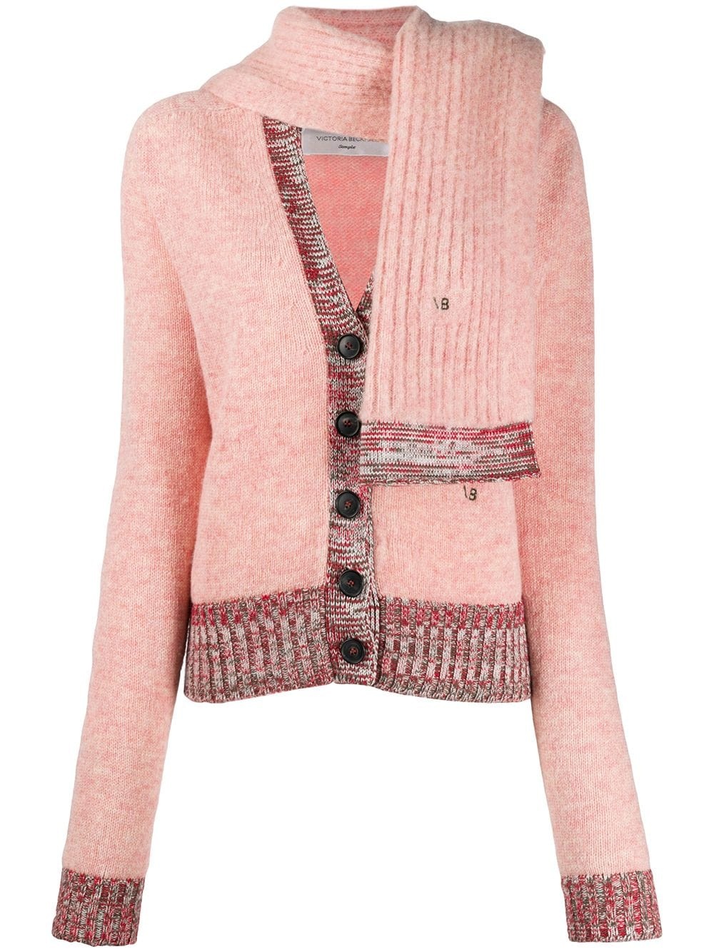 detachable-scarf v-neck cardigan - 1