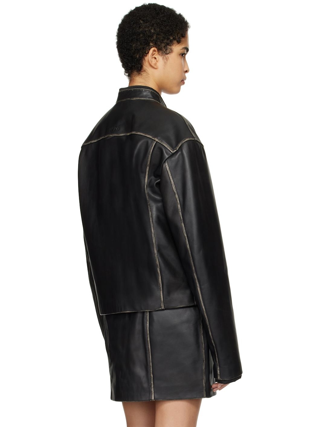 Black "Uma" Leather Biker Jacket - 3