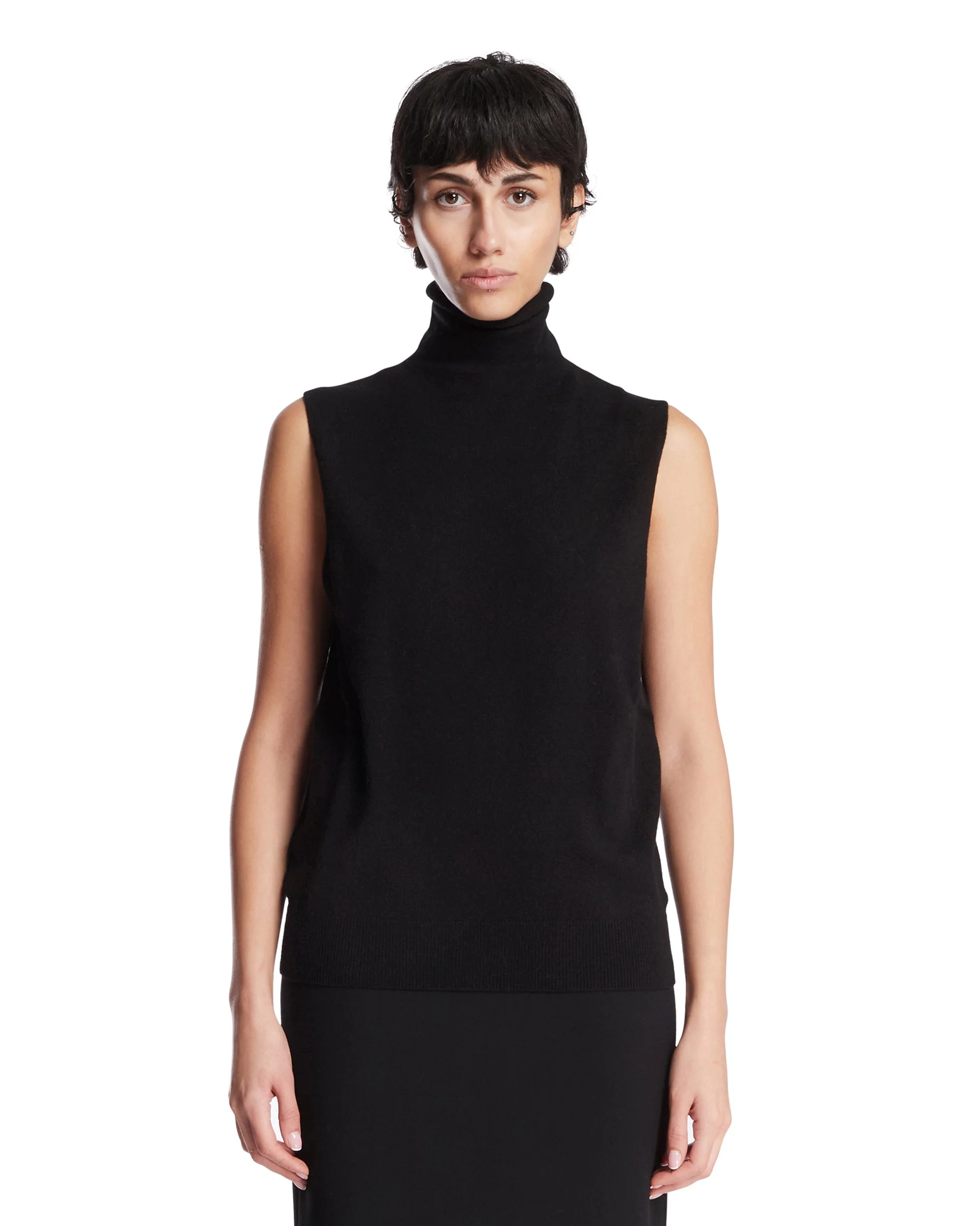 Black Sleeveless Cashmere Turtleneck - 1