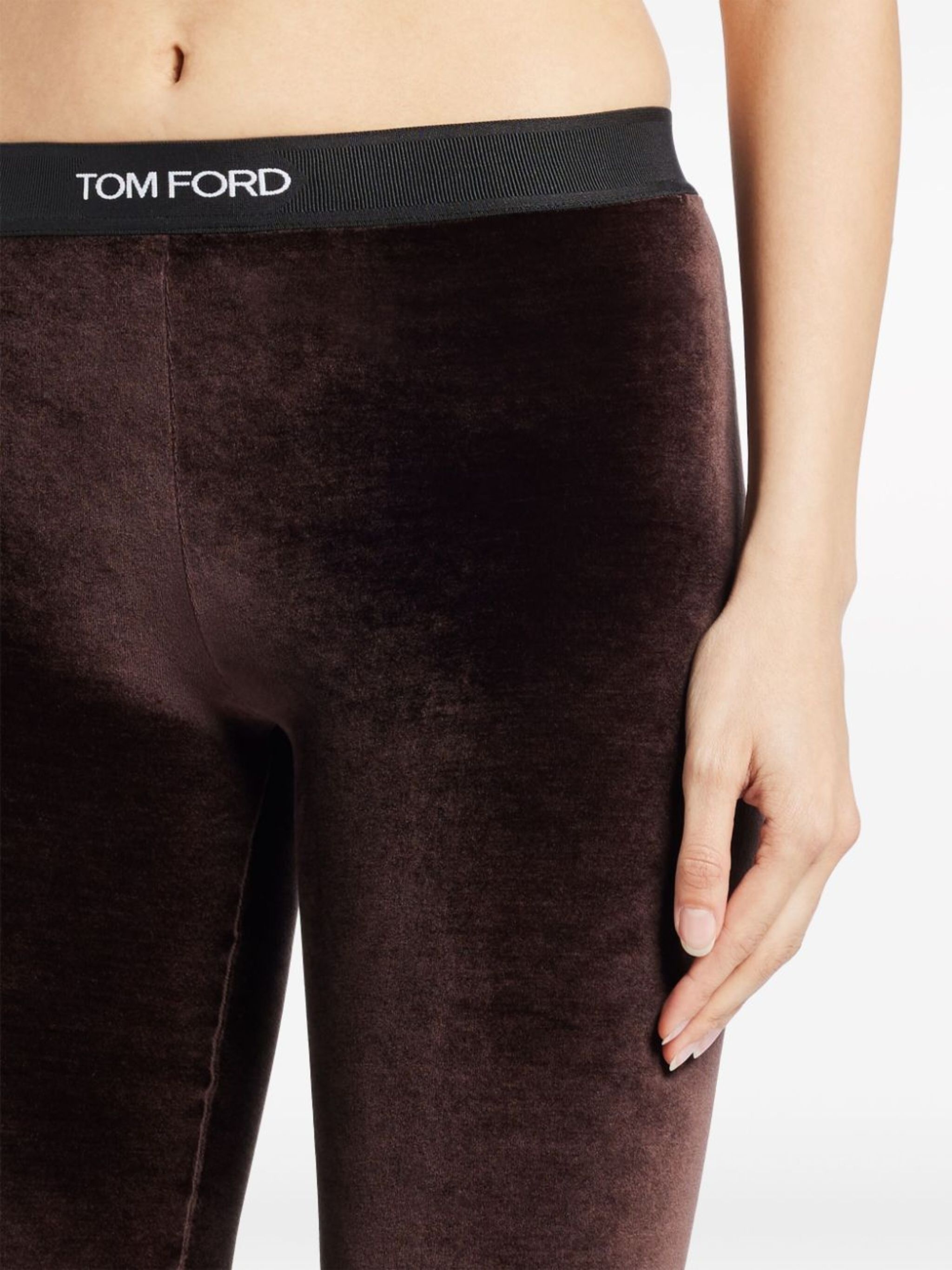 logo-waistband velvet leggings - 5