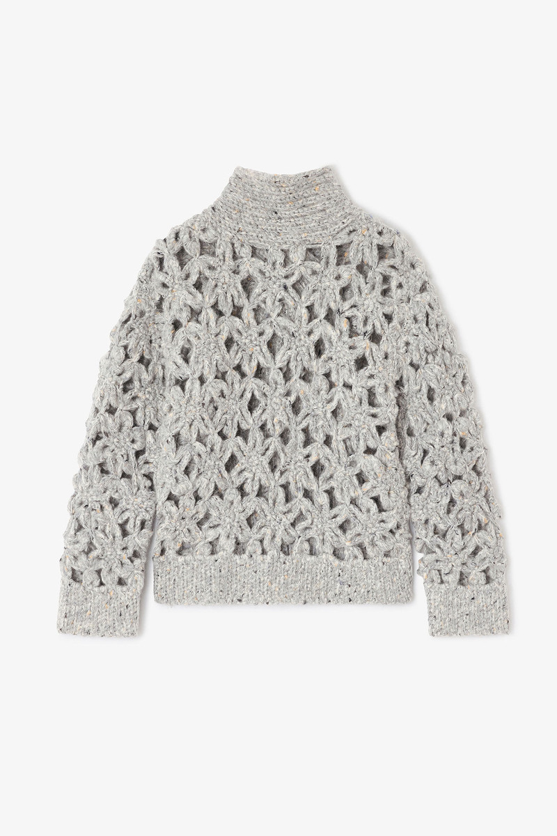 GREY FLOWER CROCHET SWEATER 1
