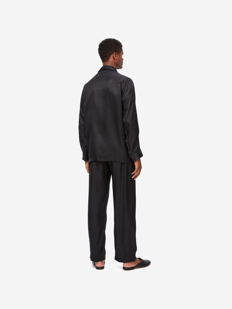 Men's Classic Fit Pajamas Woburn 8 Silk Satin Black - 4