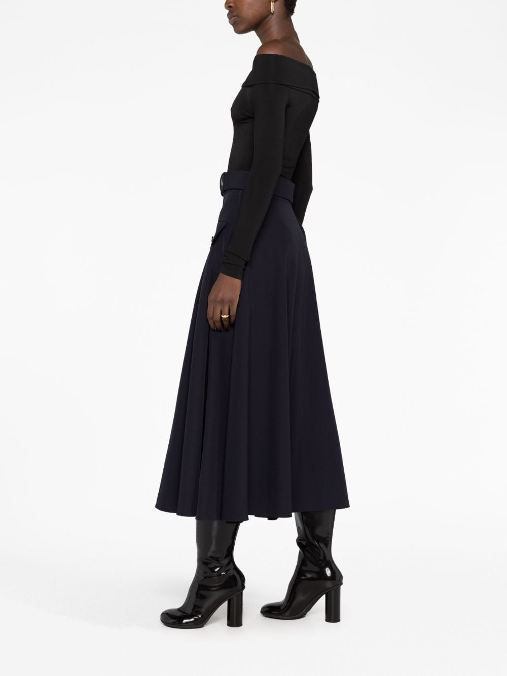 belted wool-blend skirt - 6