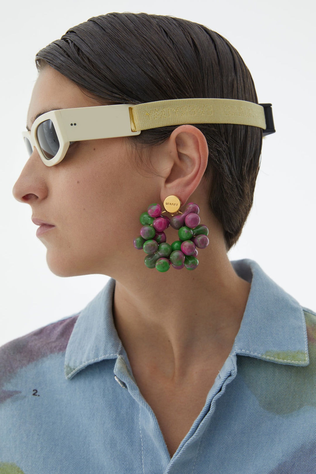 GREEN & PINK BIRILLI GOLD EARRINGS - 3