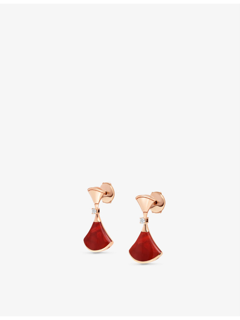 BVLGARI Divas Dream 18ct rose-gold, 0.07ct brilliant-cut diamond and carnelian earrings outlook