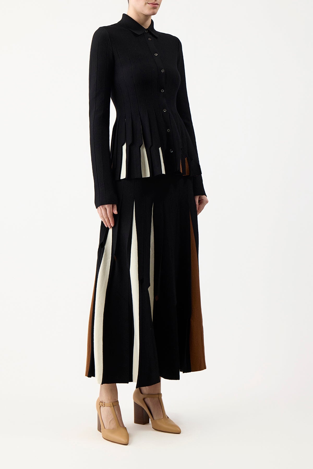 Octavia Pleated Top in Black Multi Merino Wool - 4