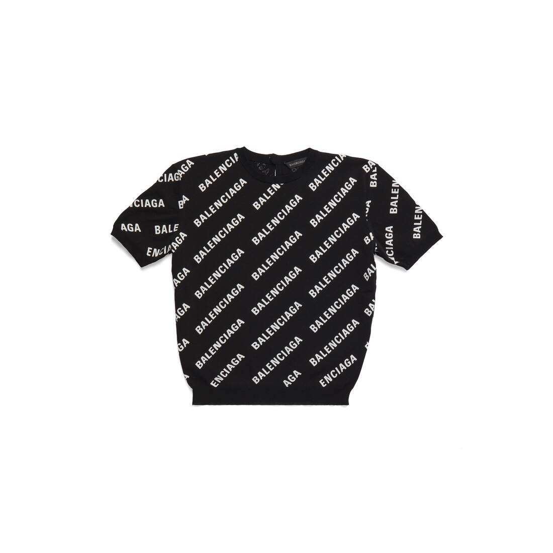 Women's Allover Logo Crop Short Sleeve Sweater in Black - 1
