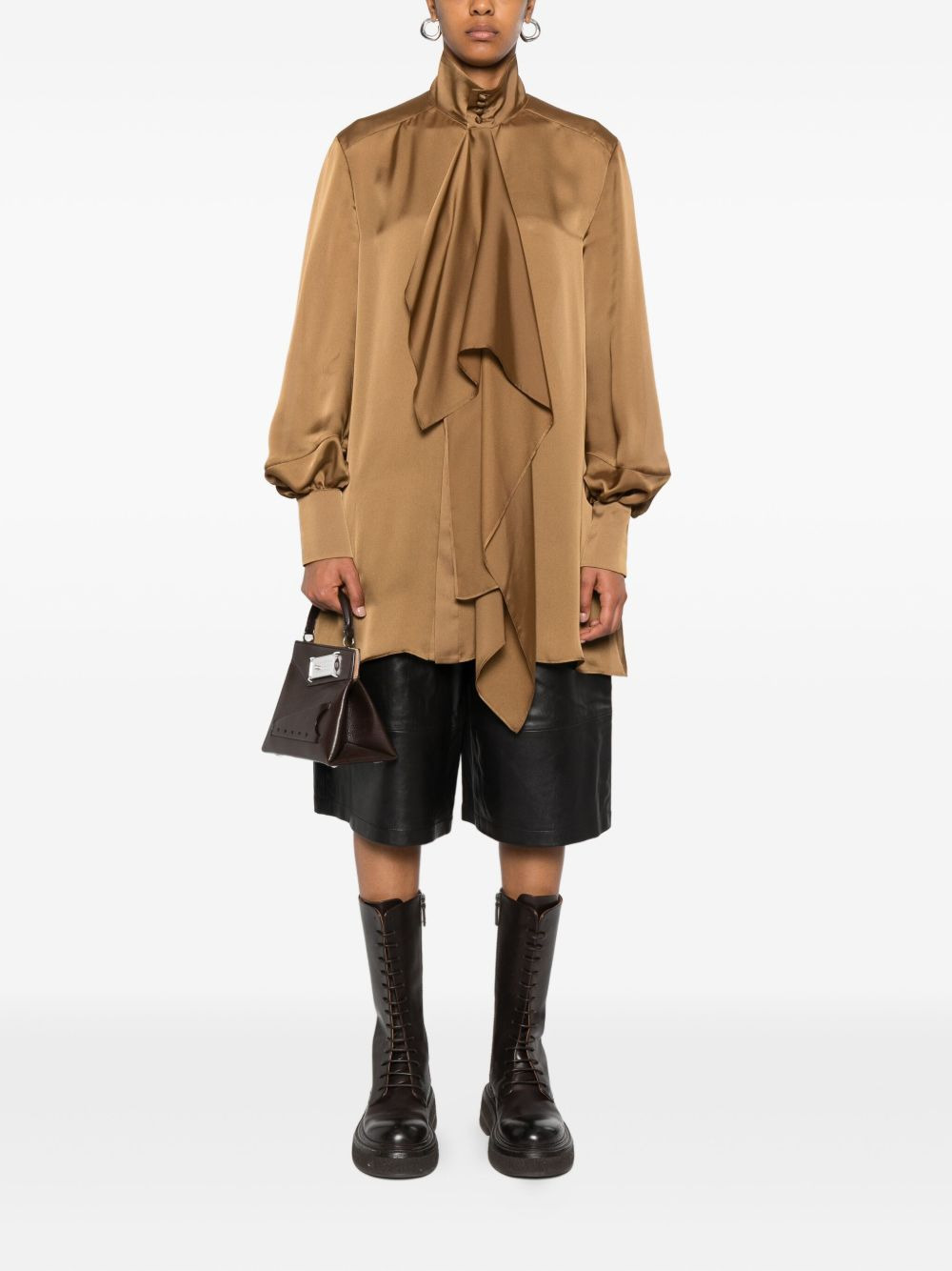high-neck ruffled shirt - 2