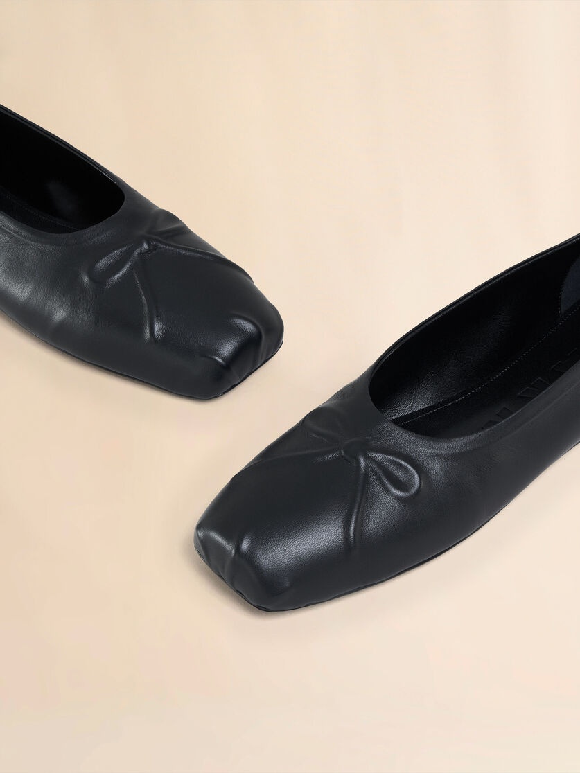 BLACK NAPPA LEATHER LITTLE BOW BALLET FLAT - 5
