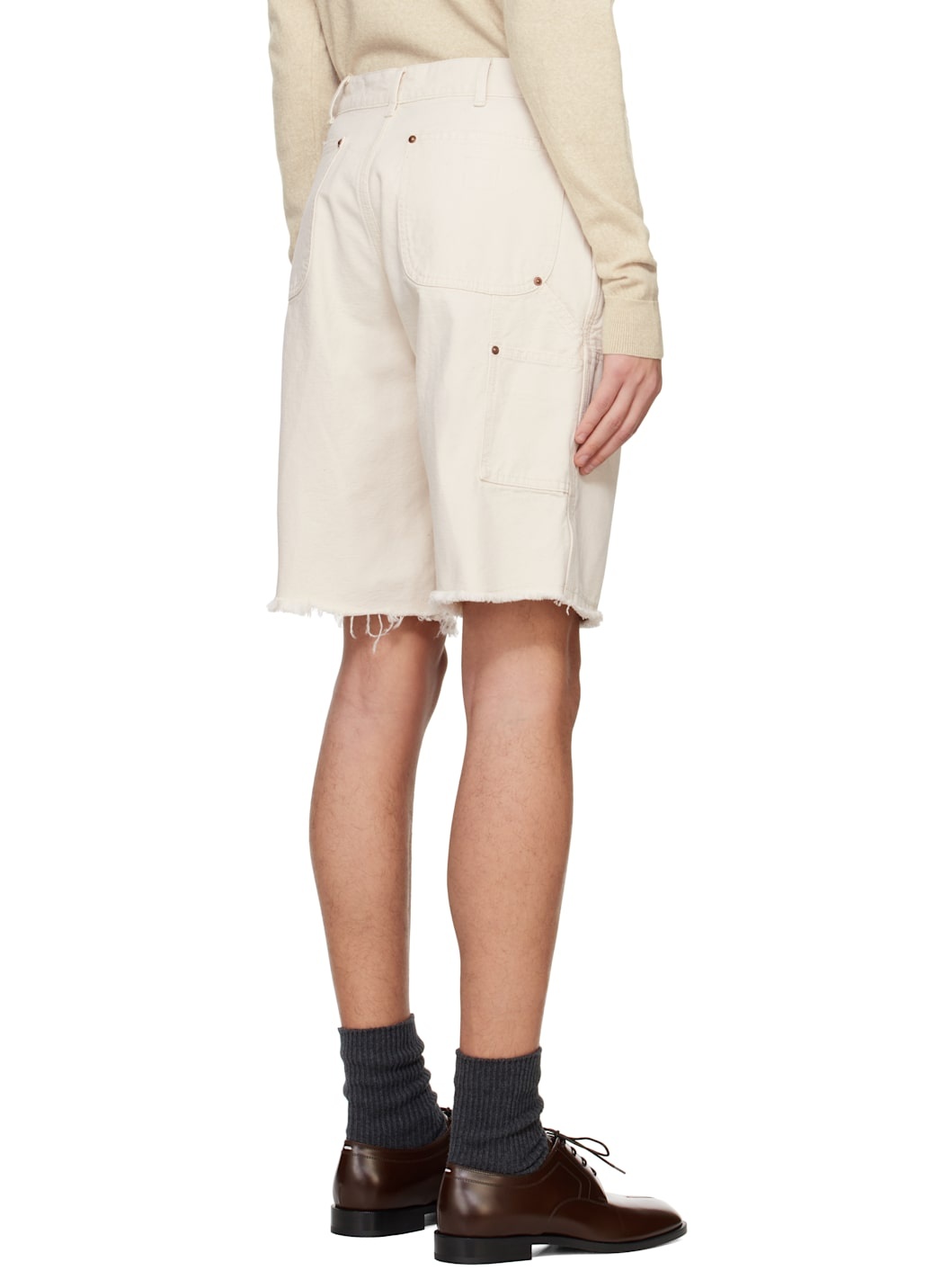 Beige Stud Denim Shorts - 3