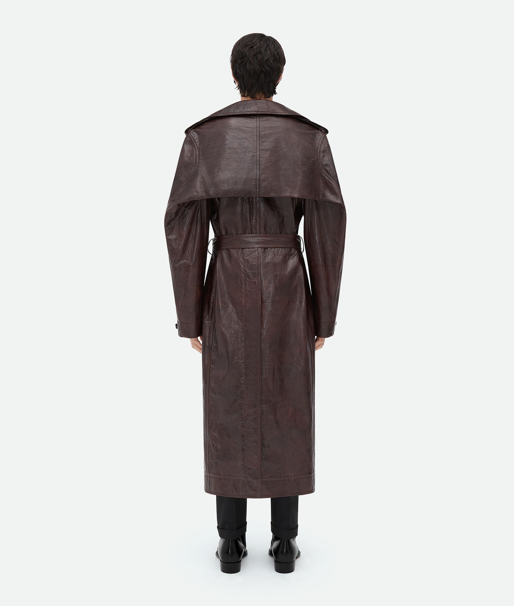 Oversized Fit Embossed Leather Trench Coat - 3