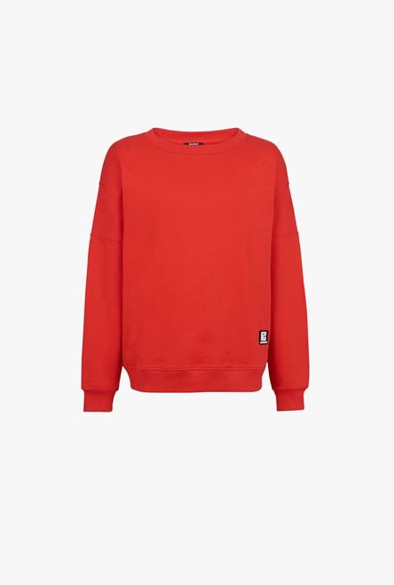 Red eco-designed cotton sweatshirt with white Balmain logo print - 1