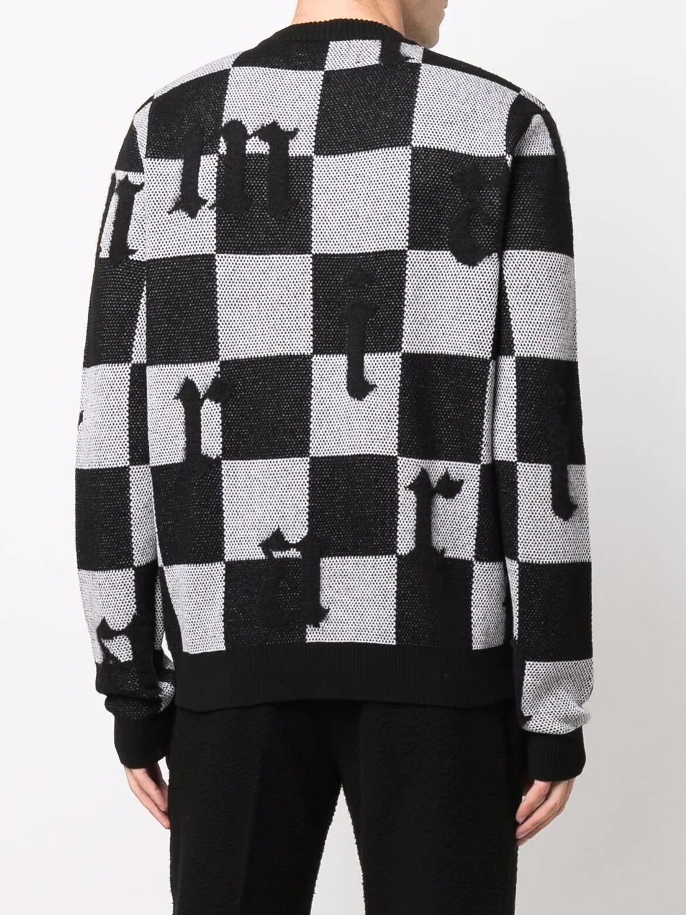 checked logo-print crew-neck jumper - 4