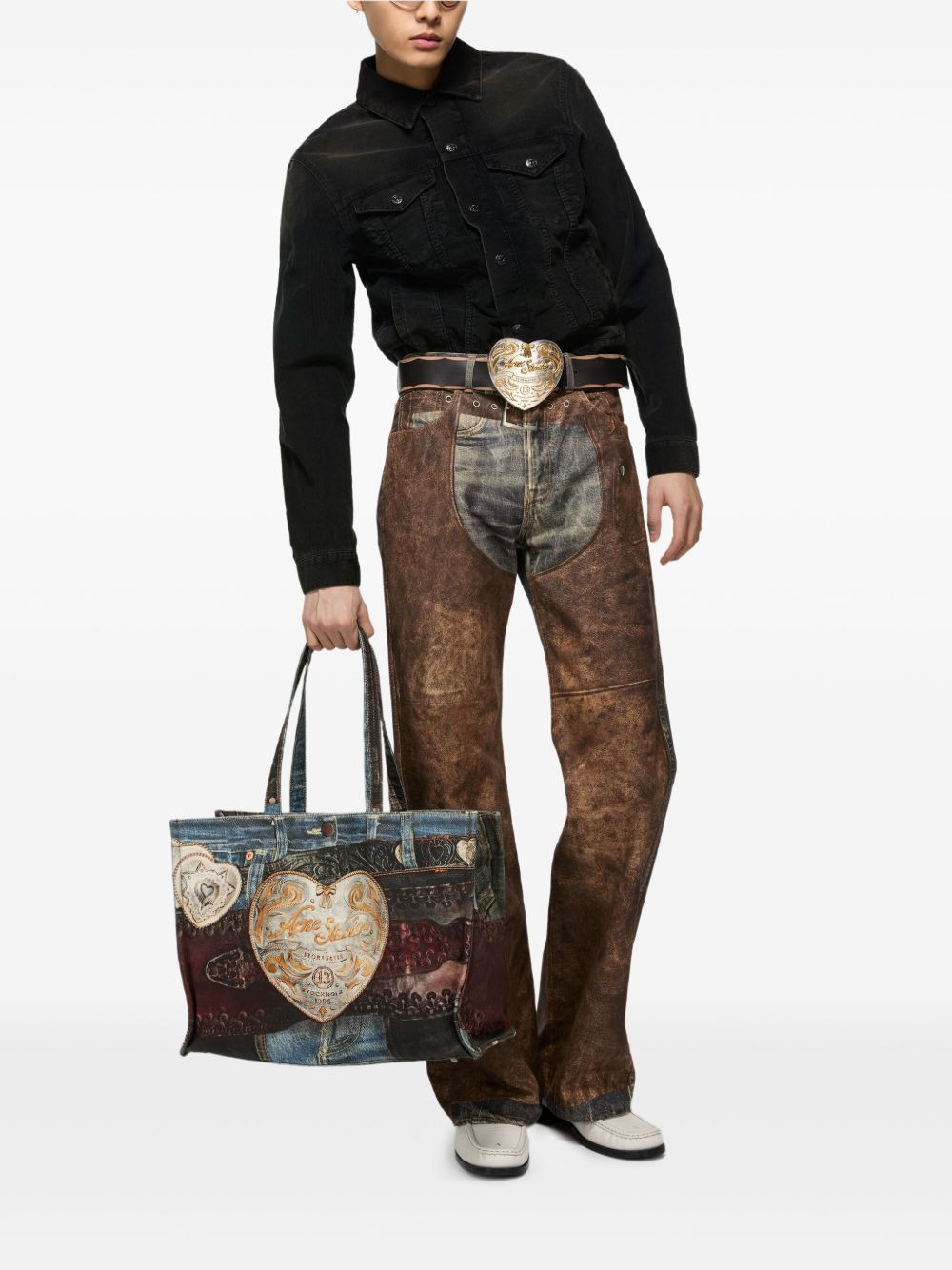 denim-patch heart tote bag - 2
