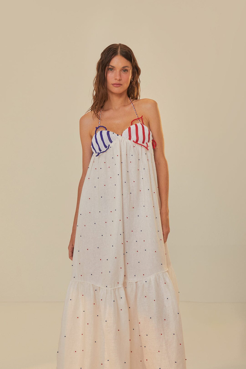 White Beaded Fishes Sleeveless Maxi Dress 3