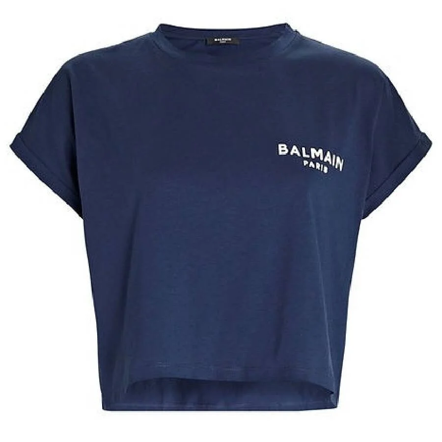 Balmain Logo Embossed Cropped T Shirt - 1