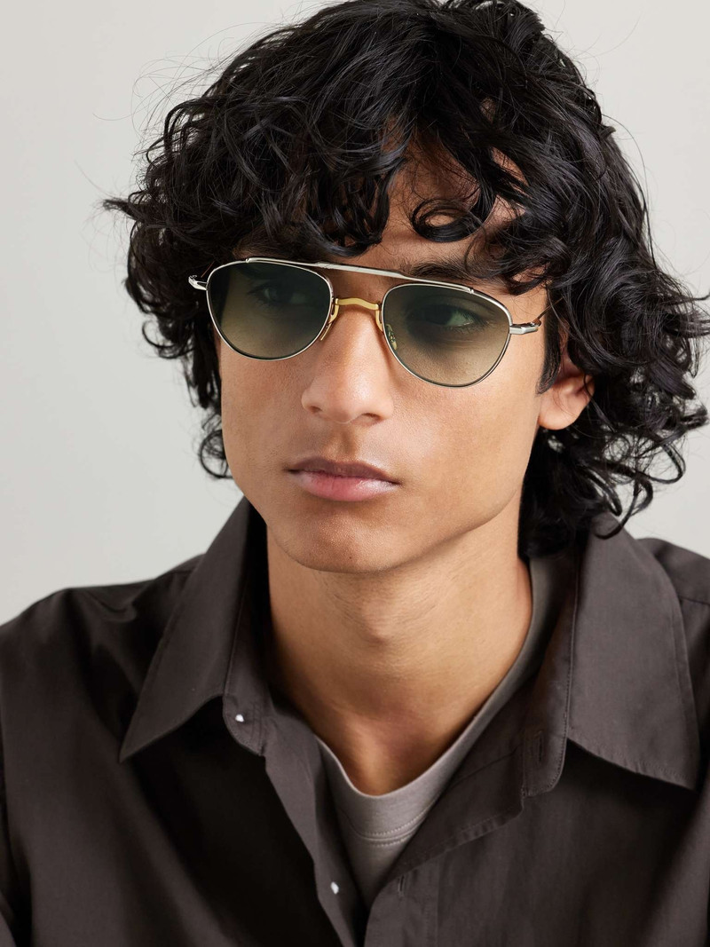 JACQUES MARIE MAGE Flynn Aviator-Style Silver- and Gold-Tone Sunglasses outlook
