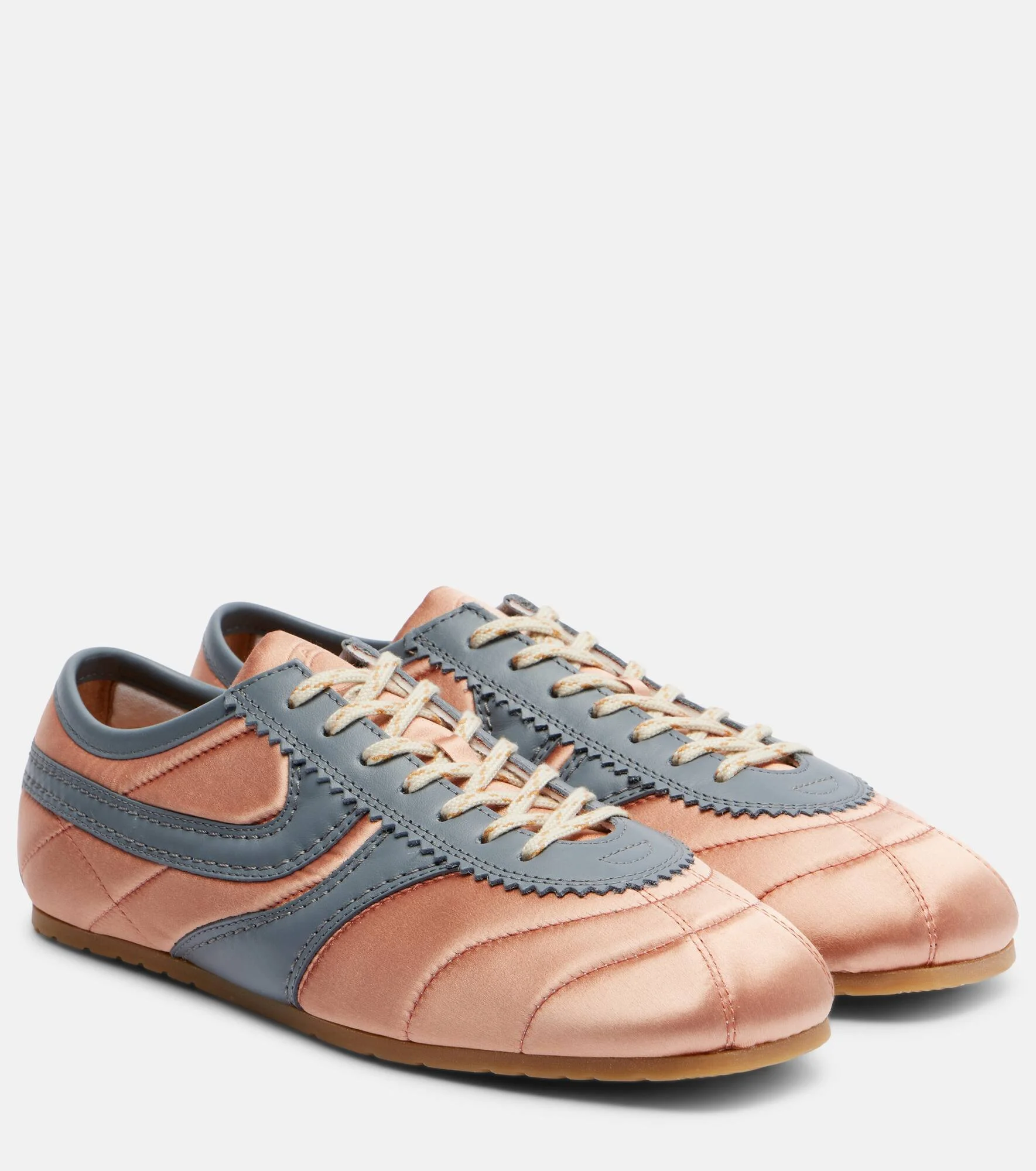 Leather-trimmed satin sneakers - 1