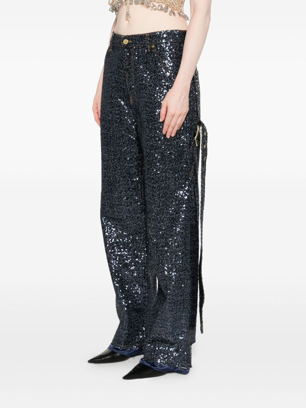 sequin-embellished jeans - 3