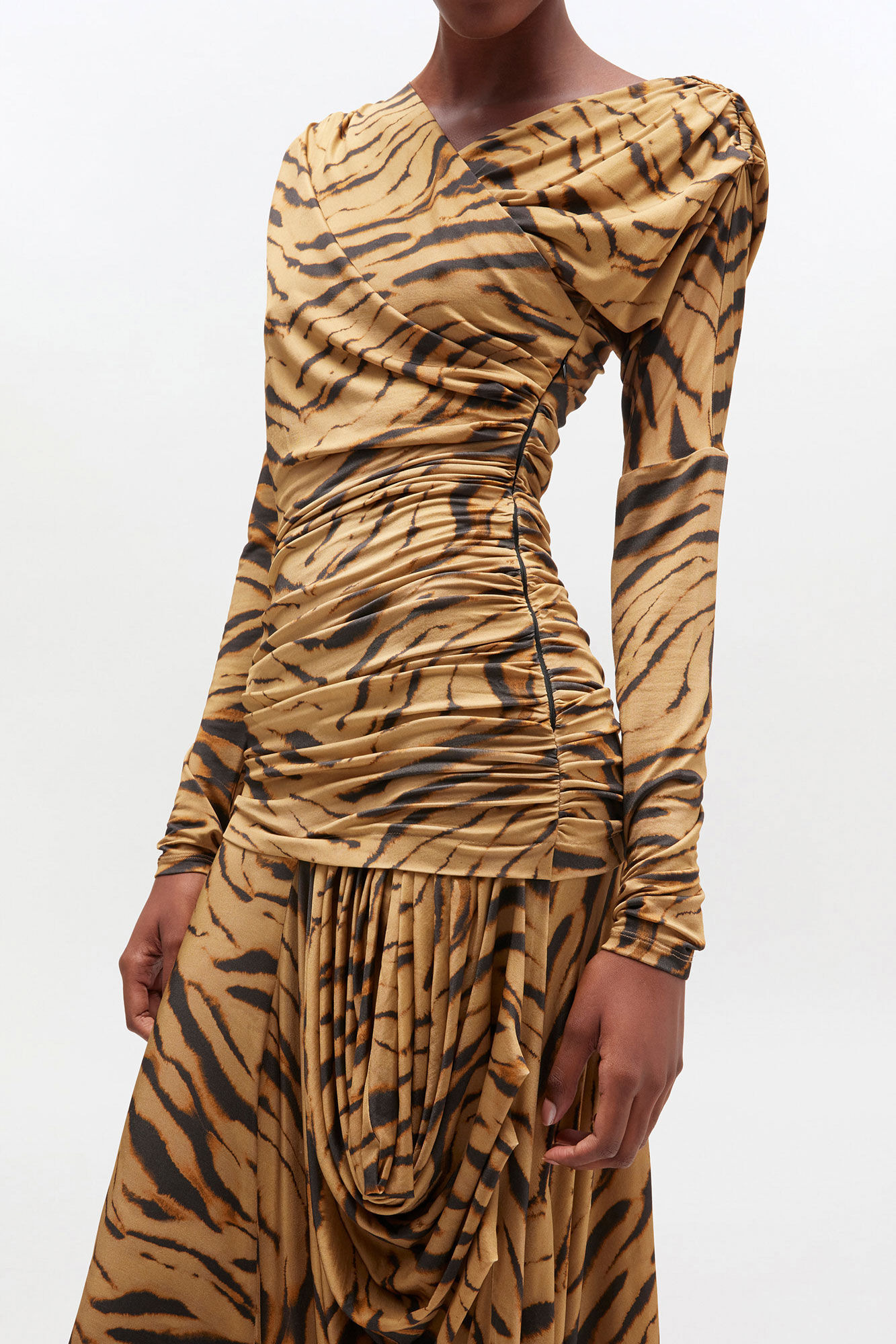 TIGER PRINT RUCHED DRESS - 4