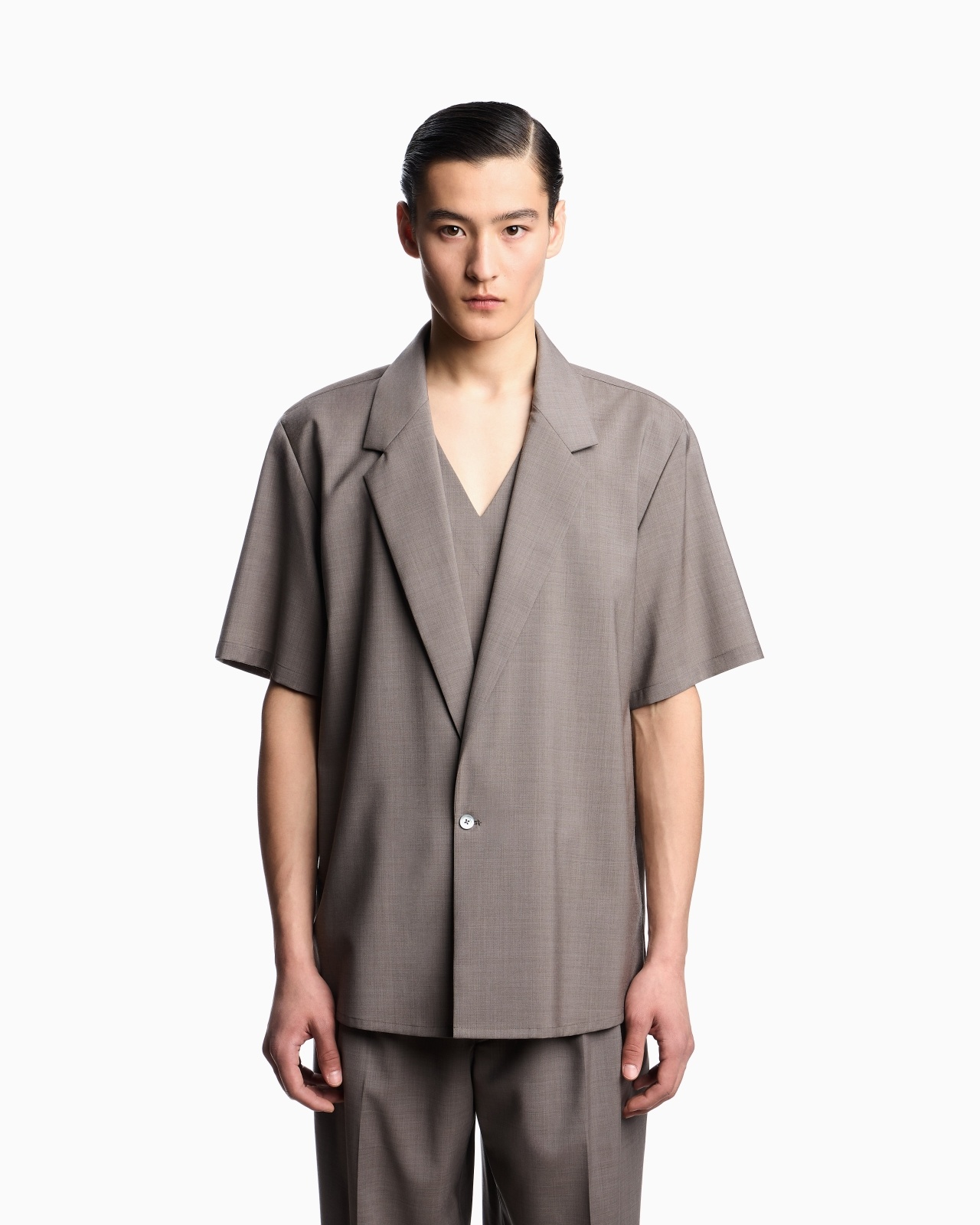 VIRGIN-WOOL CANVAS TWO-PIECE EFFECT SHIRT WITH LAPELS - 4