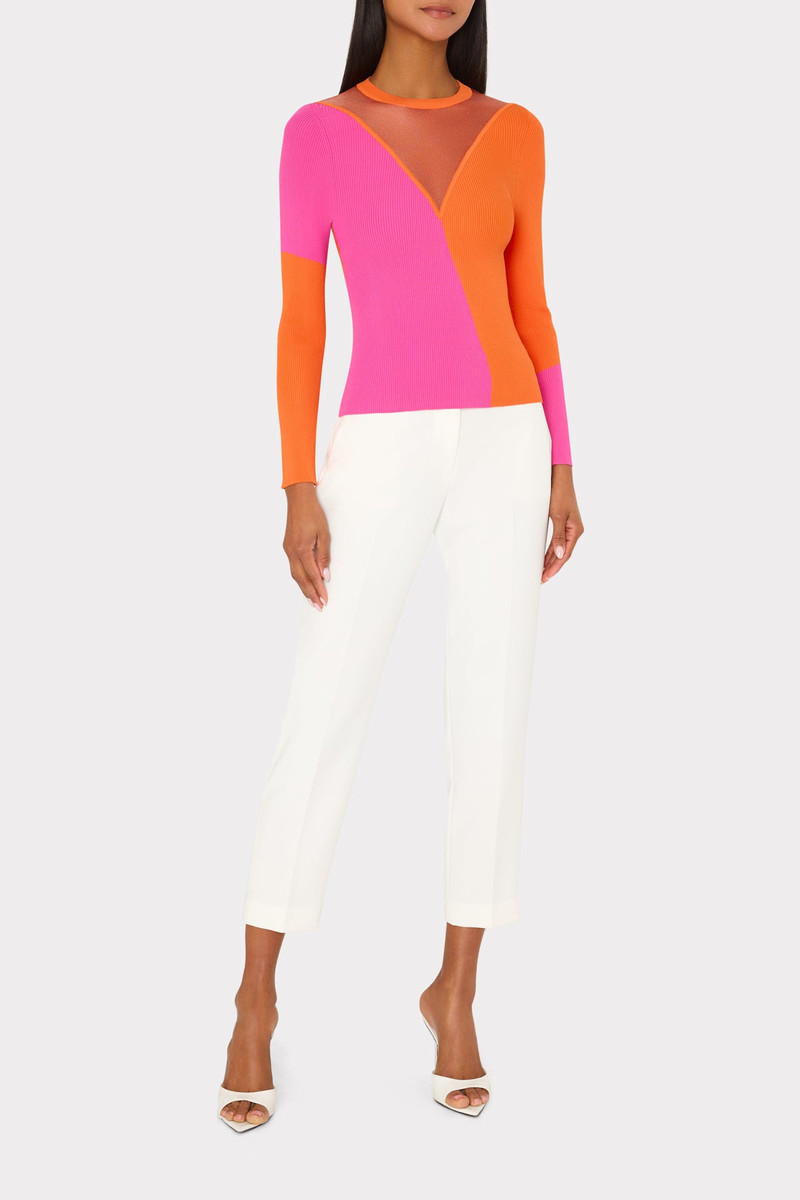 MILLY Color Block Sheer Graphic Crewneck outlook