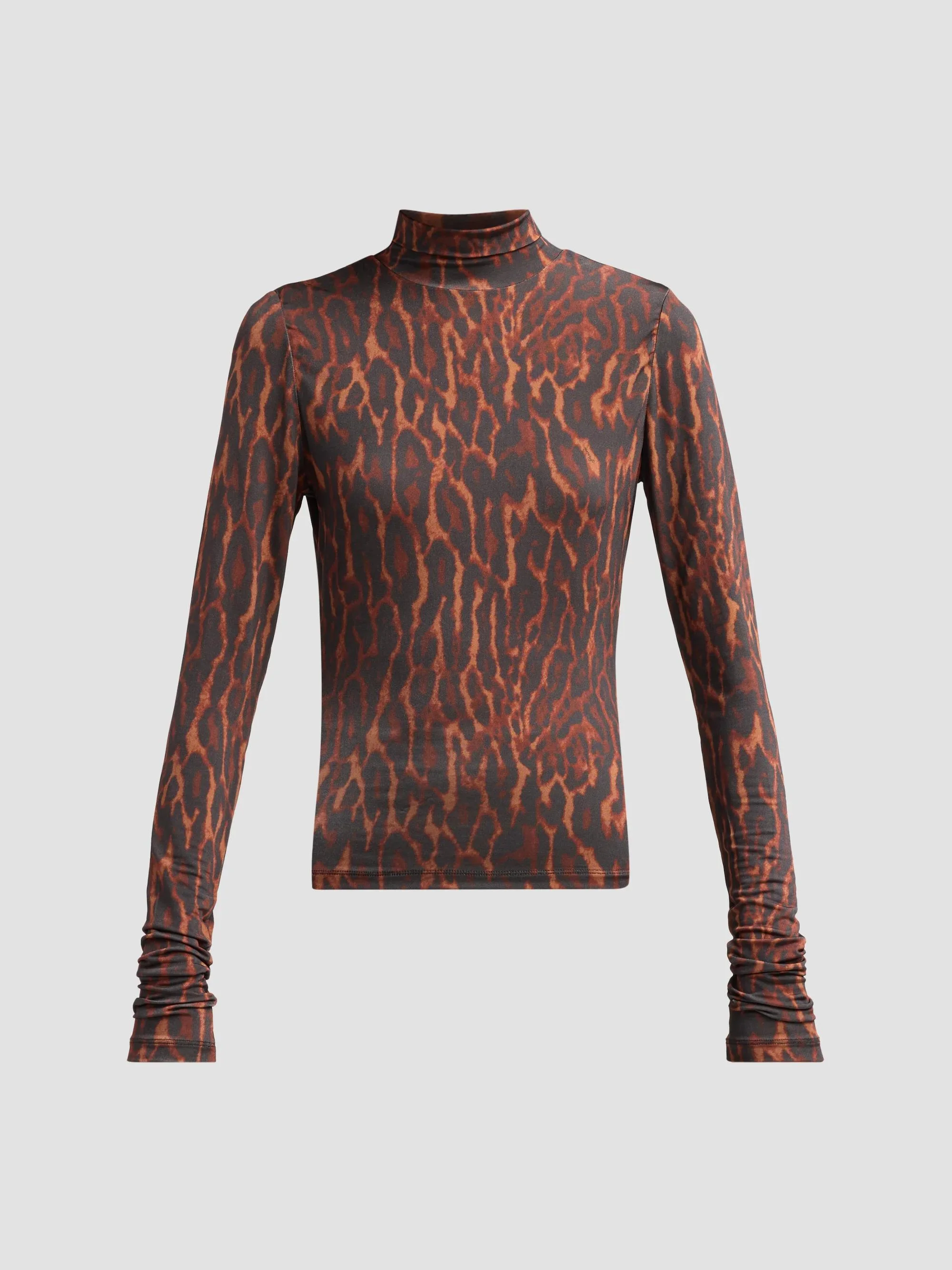 Women's Printed Shiny Jersey Turtleneck Top - Rawhide - 1