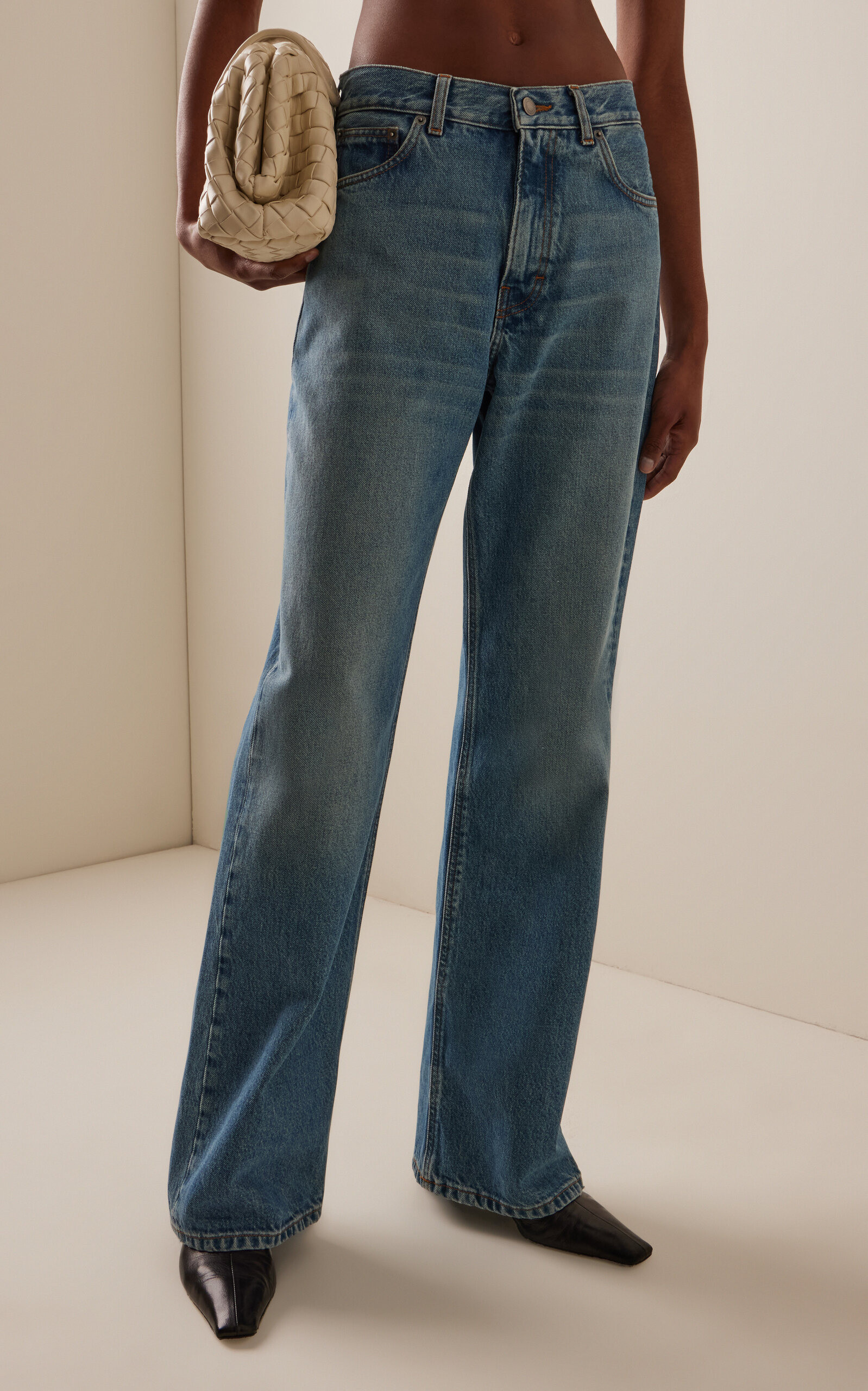 Korea Rigid Mid-Rise Flared-Leg Jeans light wash - 3