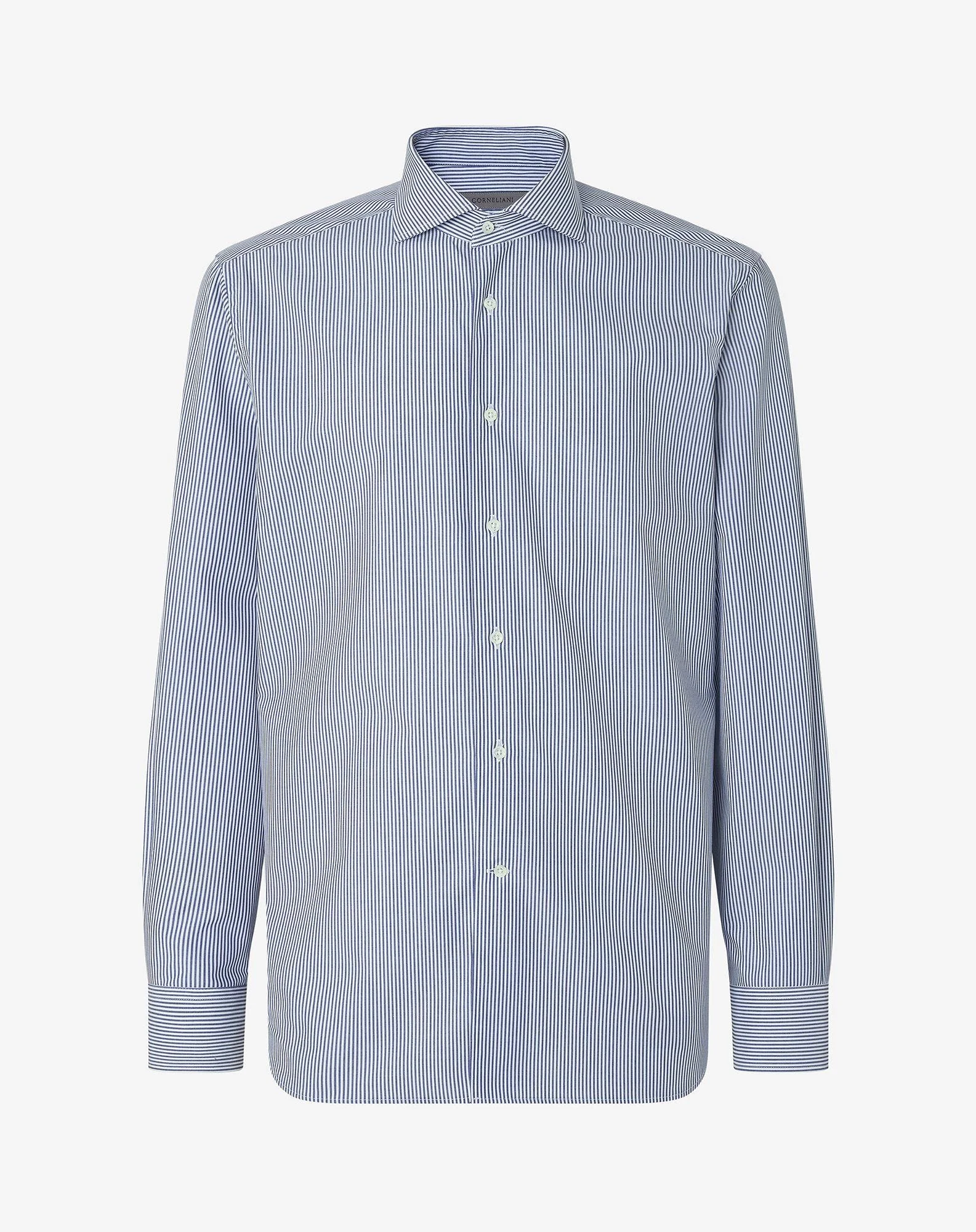 Cotton twill shirt with white and blue stripes - 1
