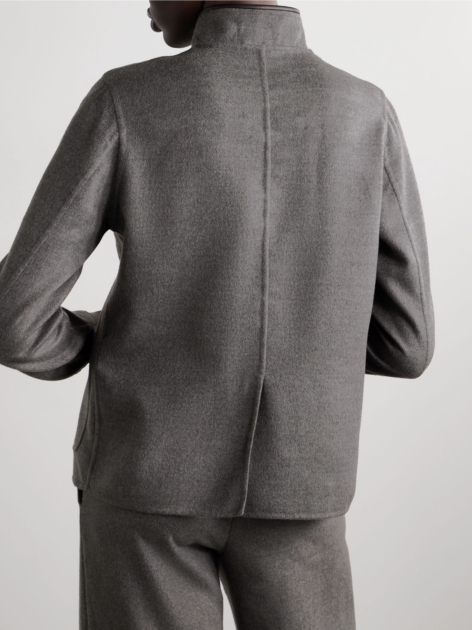 Leather-trimmed cashmere jacket Gray - 3