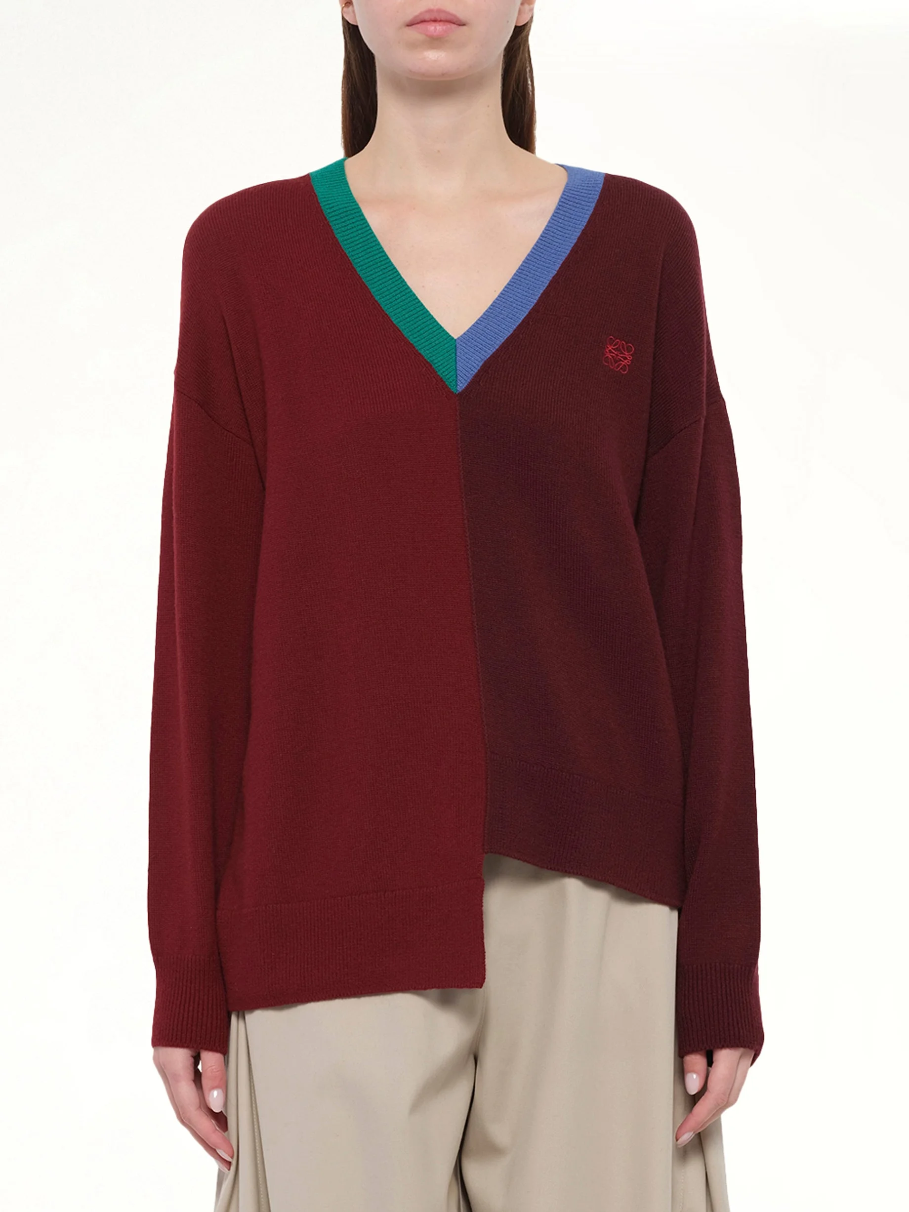 Asymmetric Sweater in Green/Red/Multicolour - 1