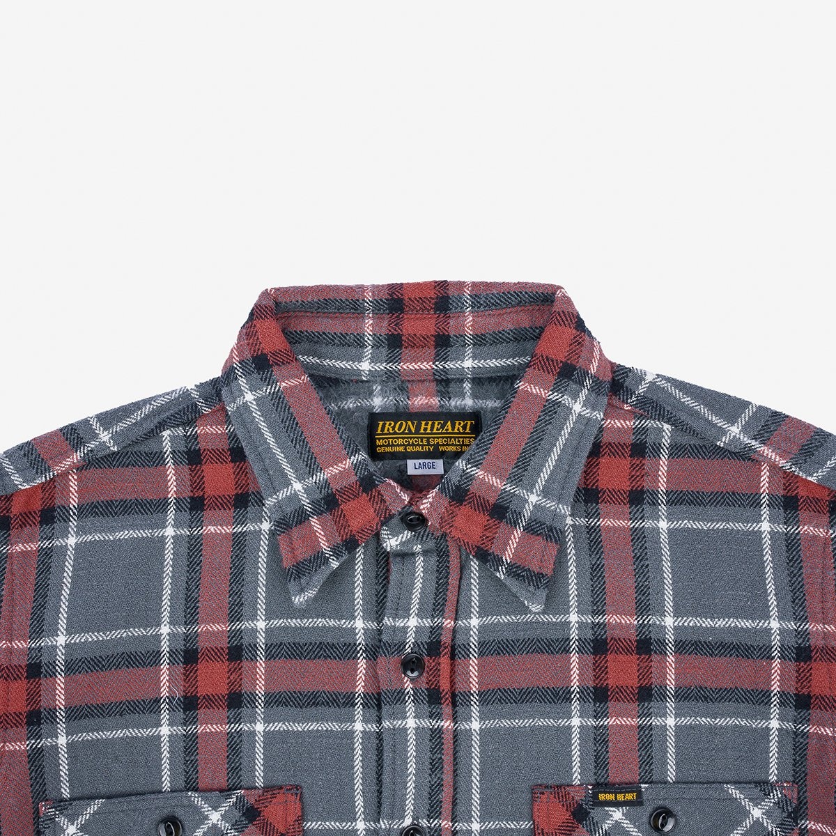 IHSH-375-GRY 12oz Slubby Heavy Flannel Herringbone Check Work Shirt - Grey - 8
