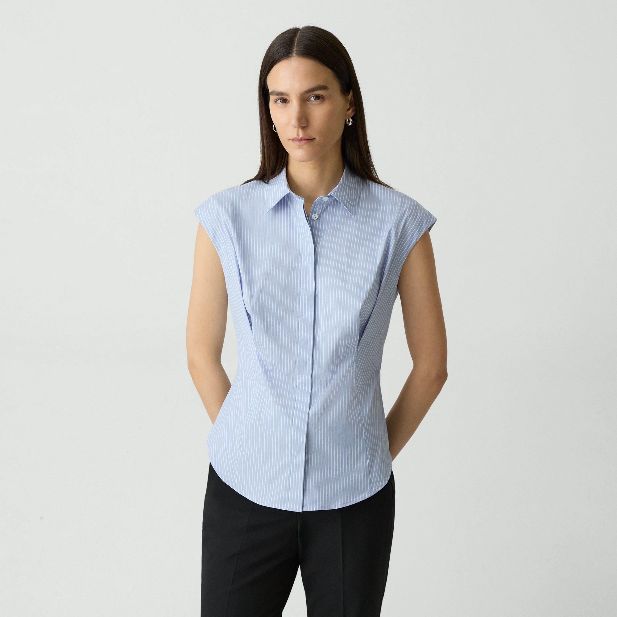 Cinched Cap-Sleeve Shirt in Striped Cotton-Blend - 2