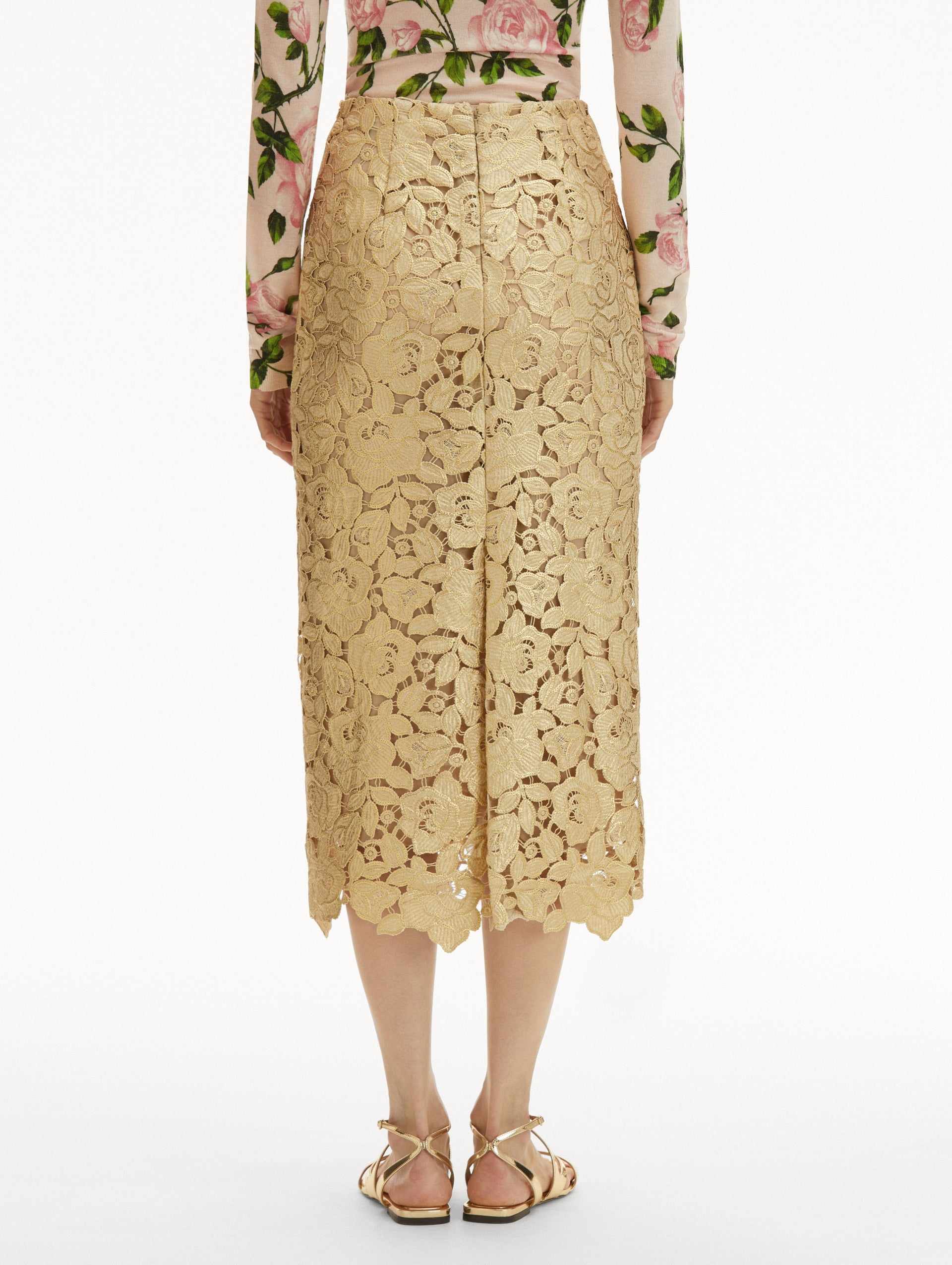 GOLD FOIL ROSE GUIPURE SKIRT - 3