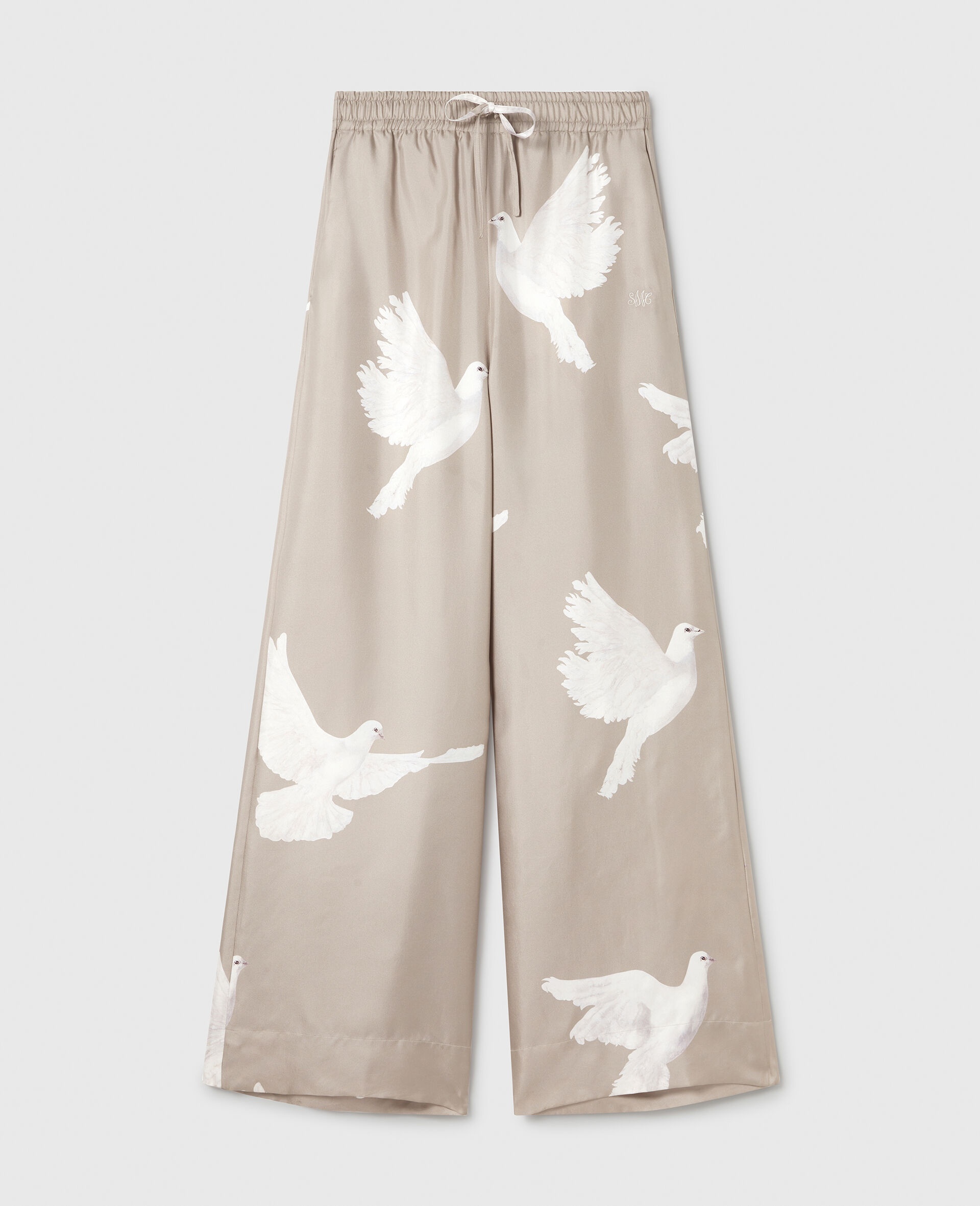 Oversized Drawstring Dove Print Pants - 1