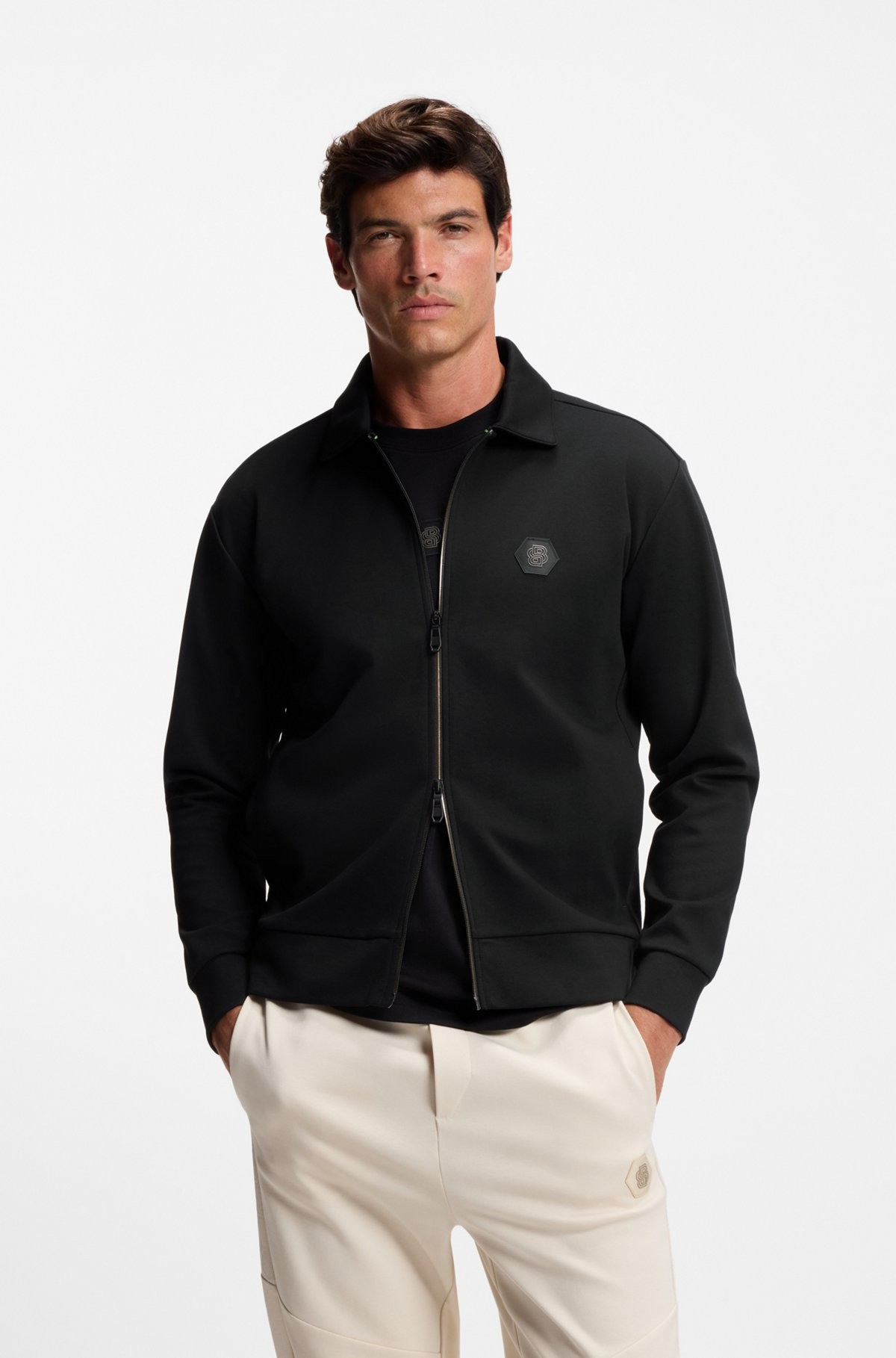 COTTON-BLEND ZIP-UP SWEATSHIRT WITH DOUBLE B MONOGRAM - 2